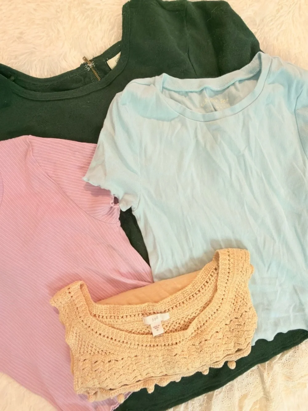 Bundle 4 Women’s Tops Sz M: J. Jill Crochet Tank, Umgee, Ribbed Tees - Mixed